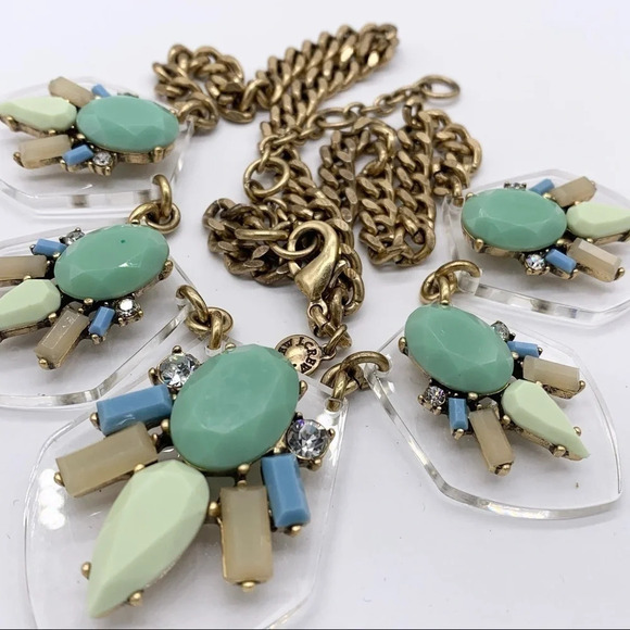 J. Crew Blue Green Jeweled Lucite Medallion Necklace - Picture 2 of 3